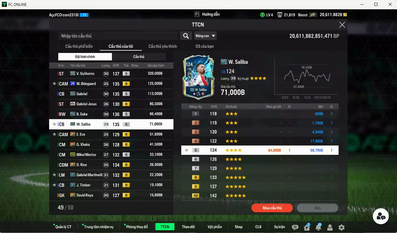Ảnh [ACC Rẻ🔥] Arsenal 1.067.560b dư 20.000b có Gyokeres 25TS, Odegaard 24UCL(bù), Jesus MDL, Saka 25TS, Gabriel 25TS, Saliba 25TS, Eze 23HW, Xhaka 23HW, Merino 24EP+6, Rice 23HW, Martinelli SPL+9, Timber SPL+9...