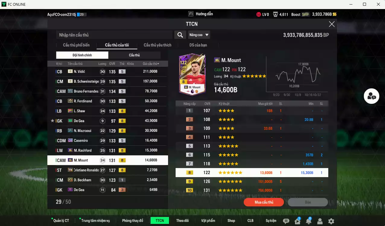 Ảnh [ACC Rẻ🔥] Xuân Son PRM mix Man Utd. 712.940b có Xuân Son PRM+5, Vidic ITM+5, Schweinsteiger ITM+5, Bruno 25TS, Ferdinand 23IM, Shaw 23HW, Casemiro CH(fix BP), Mazraoui SPL, Mount HGM, Rashford HG, CR7 RTN... Còn rất nhiều CP GIẢM THUẾ