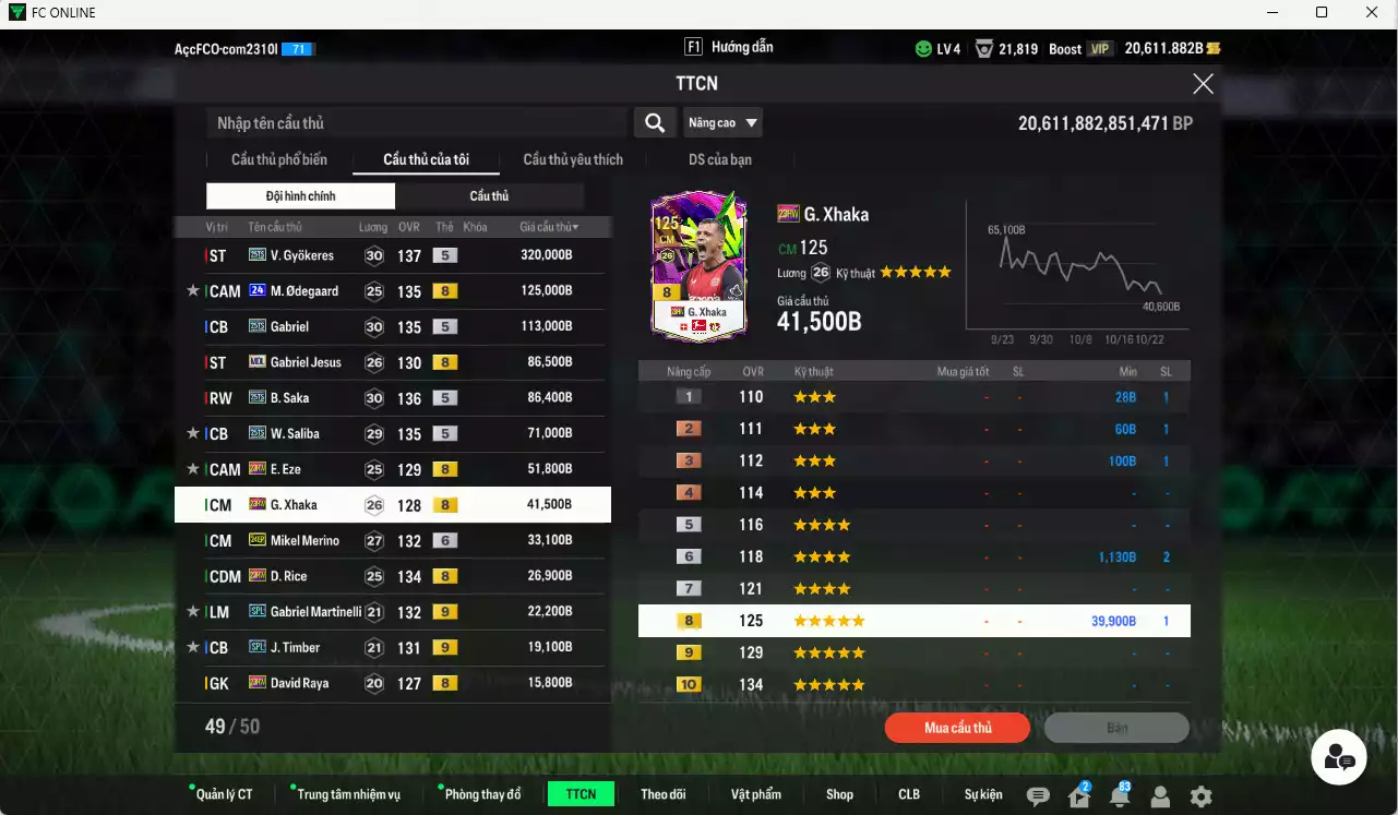 Ảnh [ACC Rẻ🔥] Arsenal 1.067.560b dư 20.000b có Gyokeres 25TS, Odegaard 24UCL(bù), Jesus MDL, Saka 25TS, Gabriel 25TS, Saliba 25TS, Eze 23HW, Xhaka 23HW, Merino 24EP+6, Rice 23HW, Martinelli SPL+9, Timber SPL+9...