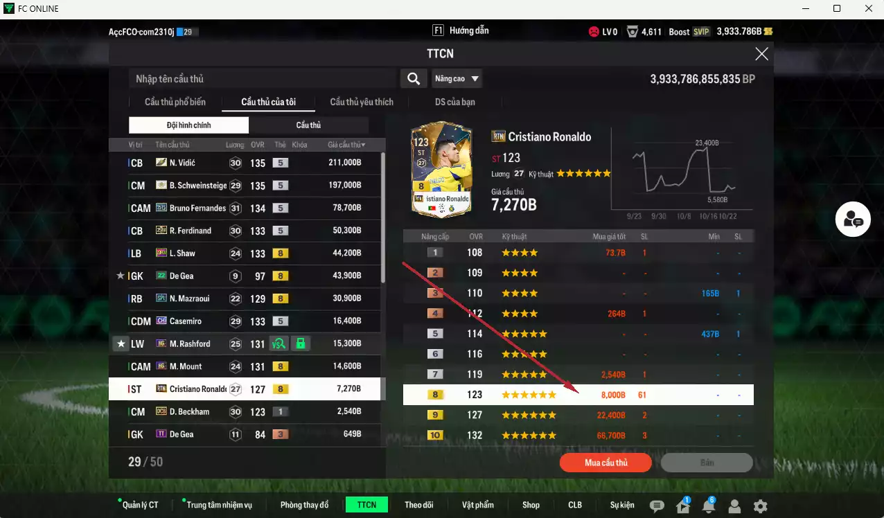 Ảnh [ACC Rẻ🔥] Xuân Son PRM mix Man Utd. 712.940b có Xuân Son PRM+5, Vidic ITM+5, Schweinsteiger ITM+5, Bruno 25TS, Ferdinand 23IM, Shaw 23HW, Casemiro CH(fix BP), Mazraoui SPL, Mount HGM, Rashford HG, CR7 RTN... Còn rất nhiều CP GIẢM THUẾ