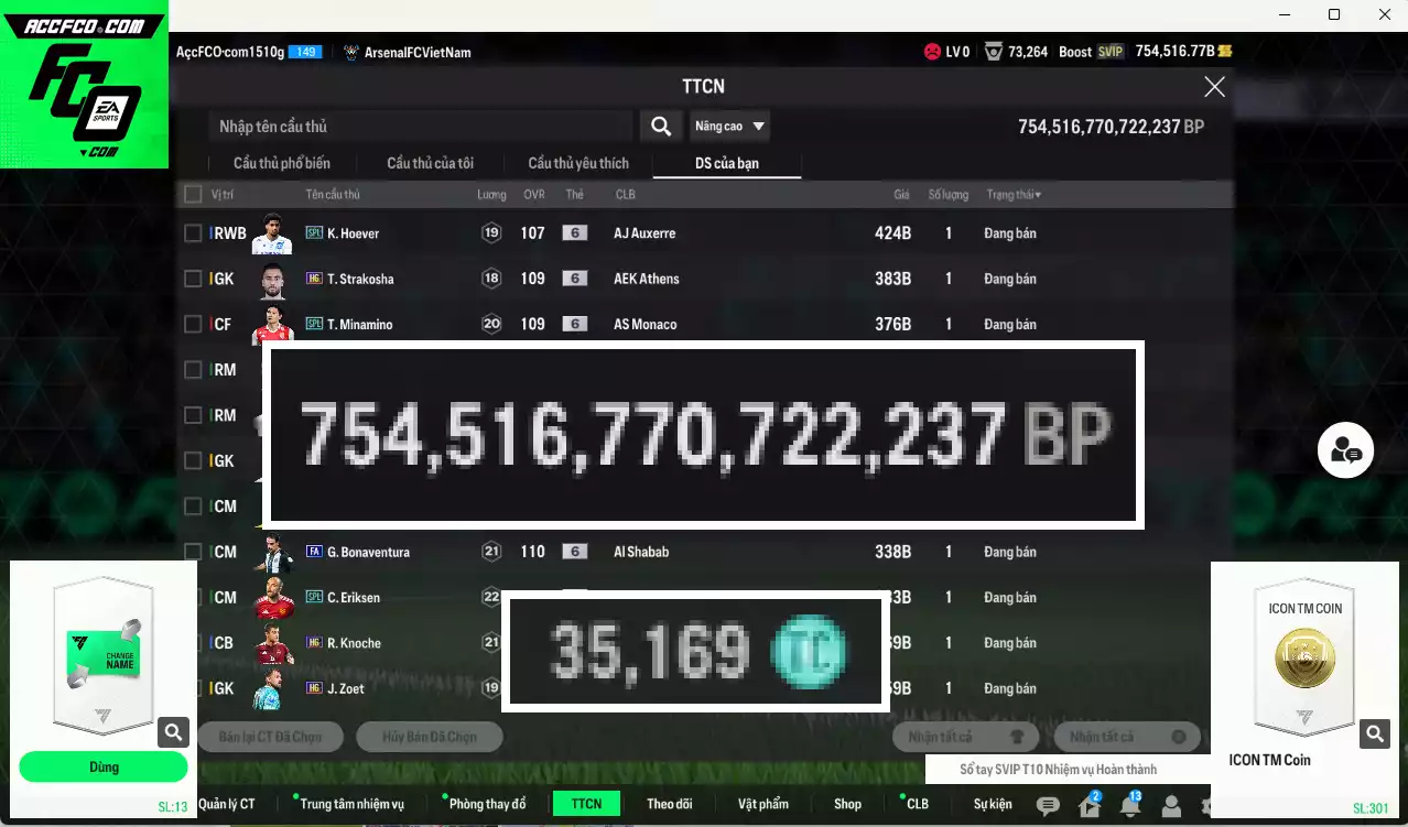 [ACC Rẻ🔥] ACC 754516b trắng, có thẻ đổi tên, còn nhiều CP GIẢM THUẾ. Dư 35.000TC