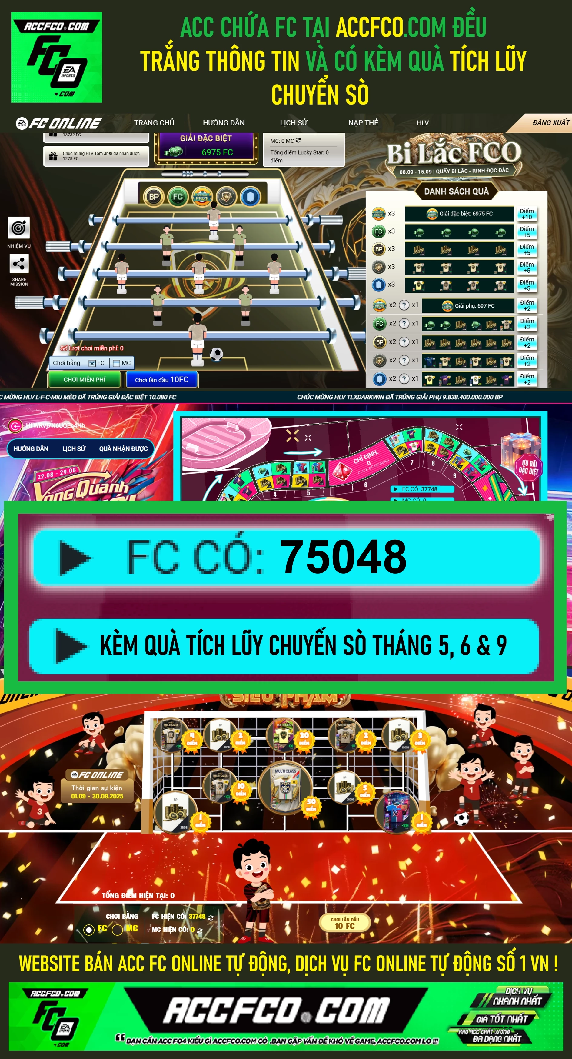 ACC FC Online chứa 75.048 FC trắng thông tin (kèm quà TL Chuyển Sò FC🎁của Tháng 4, 5, 6, 8 và 9)