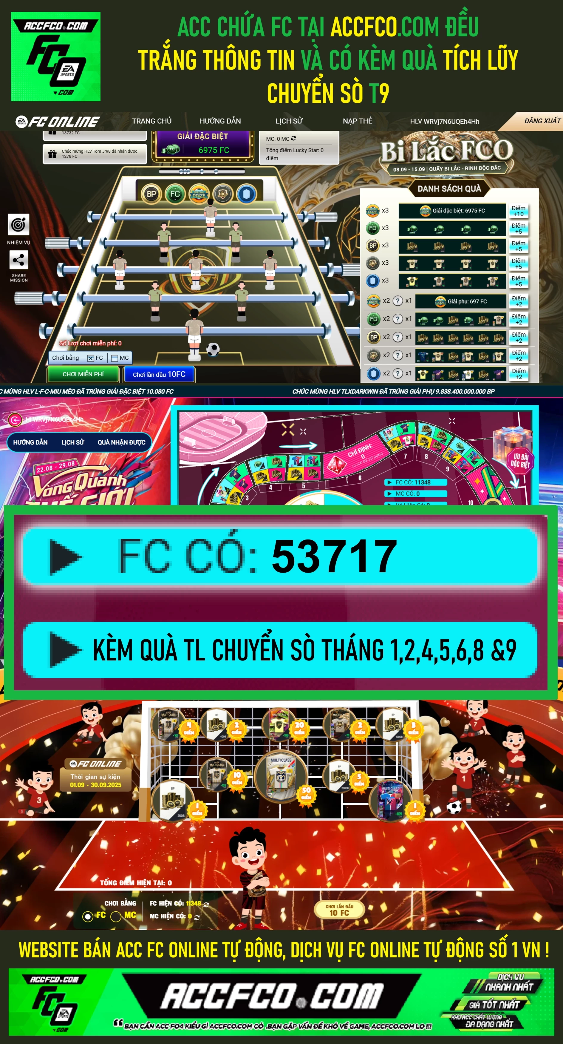 ACC FC Online chứa 53.717 FC trắng thông tin (kèm quà TL Chuyển Sò FC🎁của Tháng 1,2,4,5,6,8 và 9)
