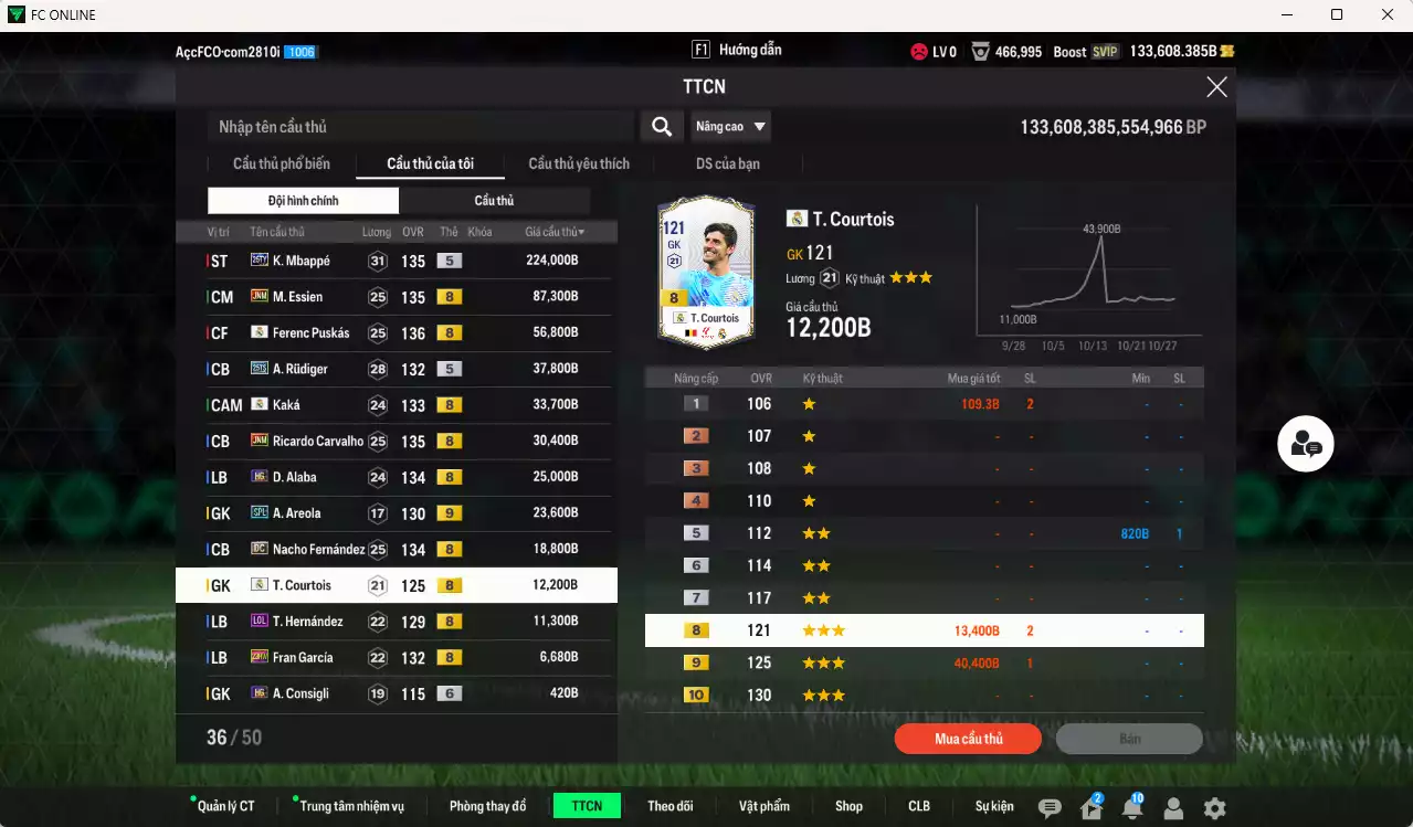 Ảnh [ACC Rẻ🔥] Real Madrid 570.410b dư 133.000b có Mbappé 25TS, Essien JNM, Puskás RMA, Rudiger 25TS, Kaká RMA, Carvalho JNM, Alaba HG, Areola SPL+9, Nacho DC, Courtois RMA... Gần full bảng đào tạo chiến thuật, dư 28.000TC, HLV Xịn