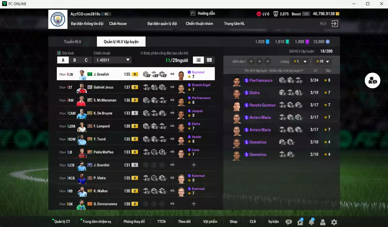 Ảnh [ACC Rẻ🔥] Man City 524.280b dư 39.000b có Grealish FC, Touré JNM, Jesus MDL, Vieira CC, Lampard CC, Gvardiol 25TY, De Bruyne DCB, McManaman DC, Walker BTB, Rodri RTN...