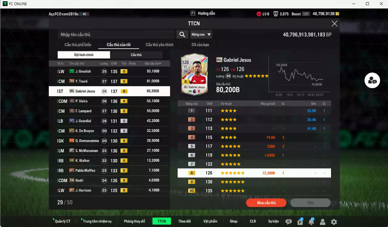 Ảnh [ACC Rẻ🔥] Man City 524.280b dư 39.000b có Grealish FC, Touré JNM, Jesus MDL, Vieira CC, Lampard CC, Gvardiol 25TY, De Bruyne DCB, McManaman DC, Walker BTB, Rodri RTN...