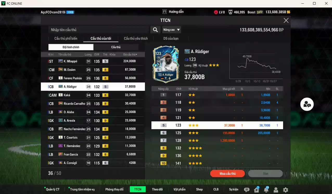 Ảnh [ACC Rẻ🔥] Real Madrid 570.410b dư 133.000b có Mbappé 25TS, Essien JNM, Puskás RMA, Rudiger 25TS, Kaká RMA, Carvalho JNM, Alaba HG, Areola SPL+9, Nacho DC, Courtois RMA... Gần full bảng đào tạo chiến thuật, dư 28.000TC, HLV Xịn