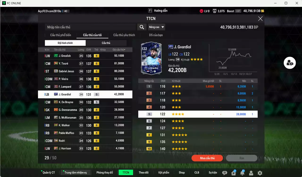 Ảnh [ACC Rẻ🔥] Man City 524.280b dư 39.000b có Grealish FC, Touré JNM, Jesus MDL, Vieira CC, Lampard CC, Gvardiol 25TY, De Bruyne DCB, McManaman DC, Walker BTB, Rodri RTN...