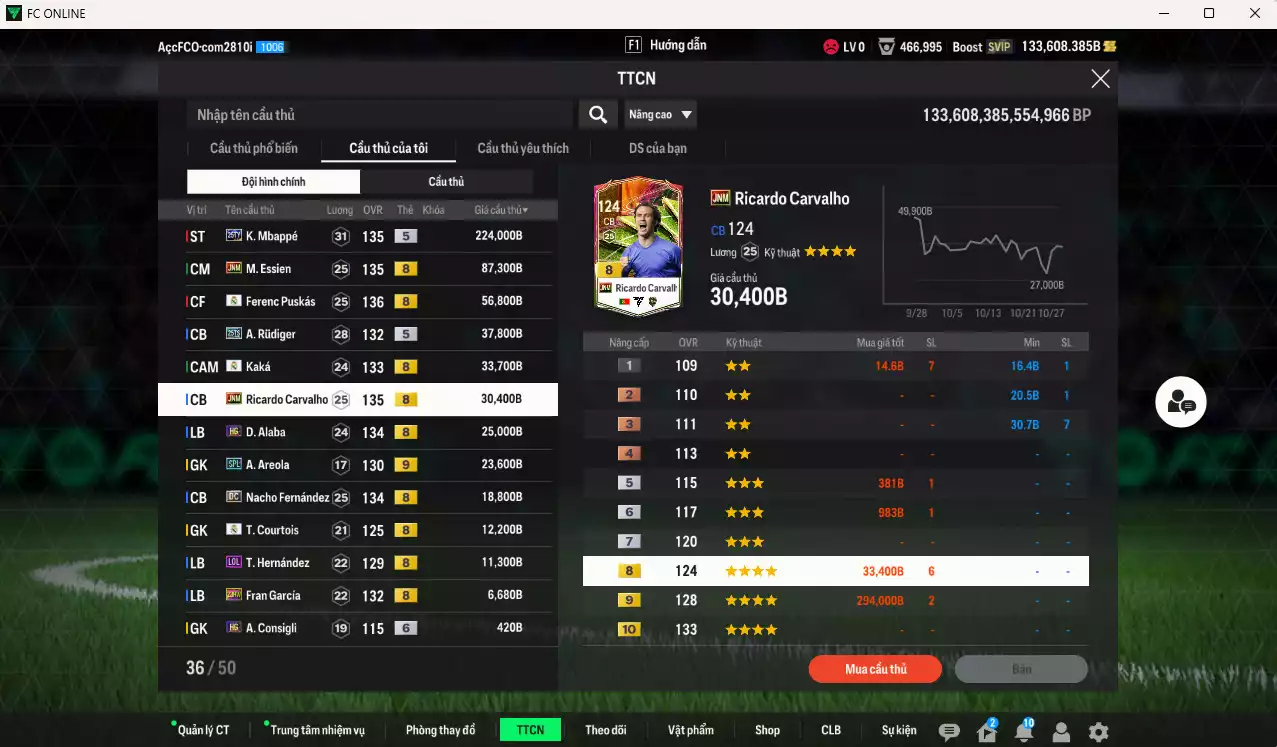Ảnh [ACC Rẻ🔥] Real Madrid 570.410b dư 133.000b có Mbappé 25TS, Essien JNM, Puskás RMA, Rudiger 25TS, Kaká RMA, Carvalho JNM, Alaba HG, Areola SPL+9, Nacho DC, Courtois RMA... Gần full bảng đào tạo chiến thuật, dư 28.000TC, HLV Xịn