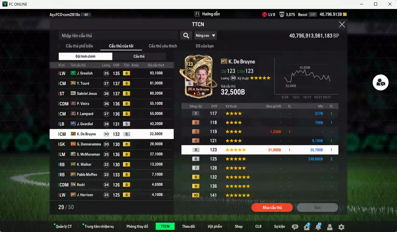 Ảnh [ACC Rẻ🔥] Man City 524.280b dư 39.000b có Grealish FC, Touré JNM, Jesus MDL, Vieira CC, Lampard CC, Gvardiol 25TY, De Bruyne DCB, McManaman DC, Walker BTB, Rodri RTN...