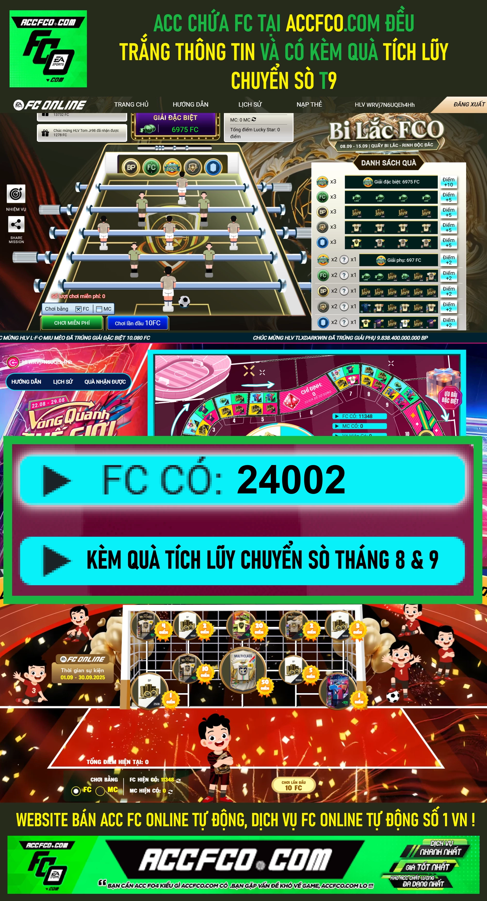 ACC FC Online chứa 24.002 FC trắng thông tin (kèm quà TL Chuyển Sò FC🎁của Tháng 8 và 9)