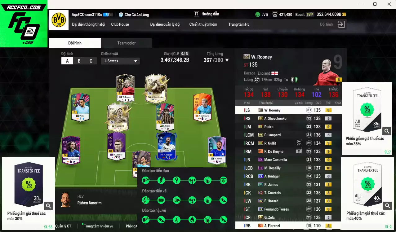 [Tặng hàng bù, ACC Rẻ🔥] Chelsea 3.467.340b dư 352kb có Sheva ITM+5, Lampard ITM+5, Rooney DC, Zola ITM+5, Cucurella LOL+9, De Bruyne E21+9, Pedro BTB+9, Gullit BTB+9, Hazard HG, Courtois CC, James SPL... Còn nhiều CP GIẢM THUẾ, đã full đào tạo chiến thuật, HLV Xịn