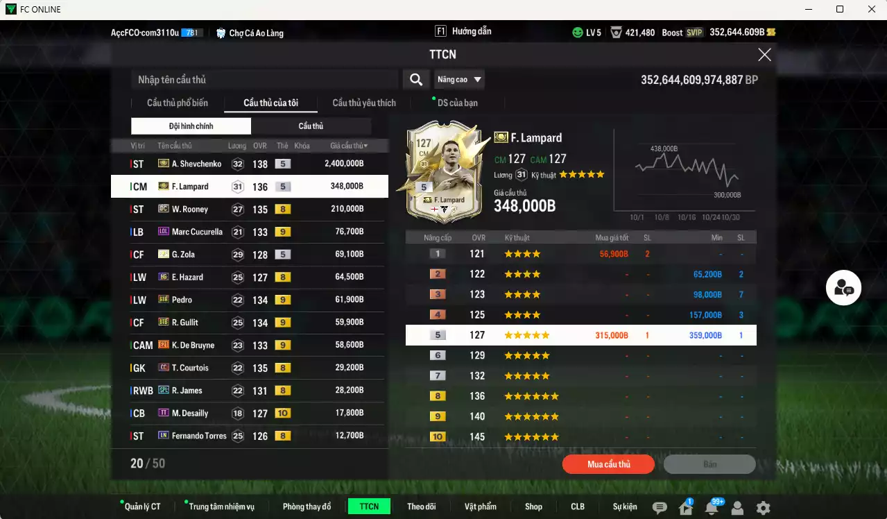 Ảnh [Tặng hàng bù, ACC Rẻ🔥] Chelsea 3.467.340b dư 352kb có Sheva ITM+5, Lampard ITM+5, Rooney DC, Zola ITM+5, Cucurella LOL+9, De Bruyne E21+9, Pedro BTB+9, Gullit BTB+9, Hazard HG, Courtois CC, James SPL... Còn nhiều CP GIẢM THUẾ, đã full đào tạo chiến thuật, HLV Xịn