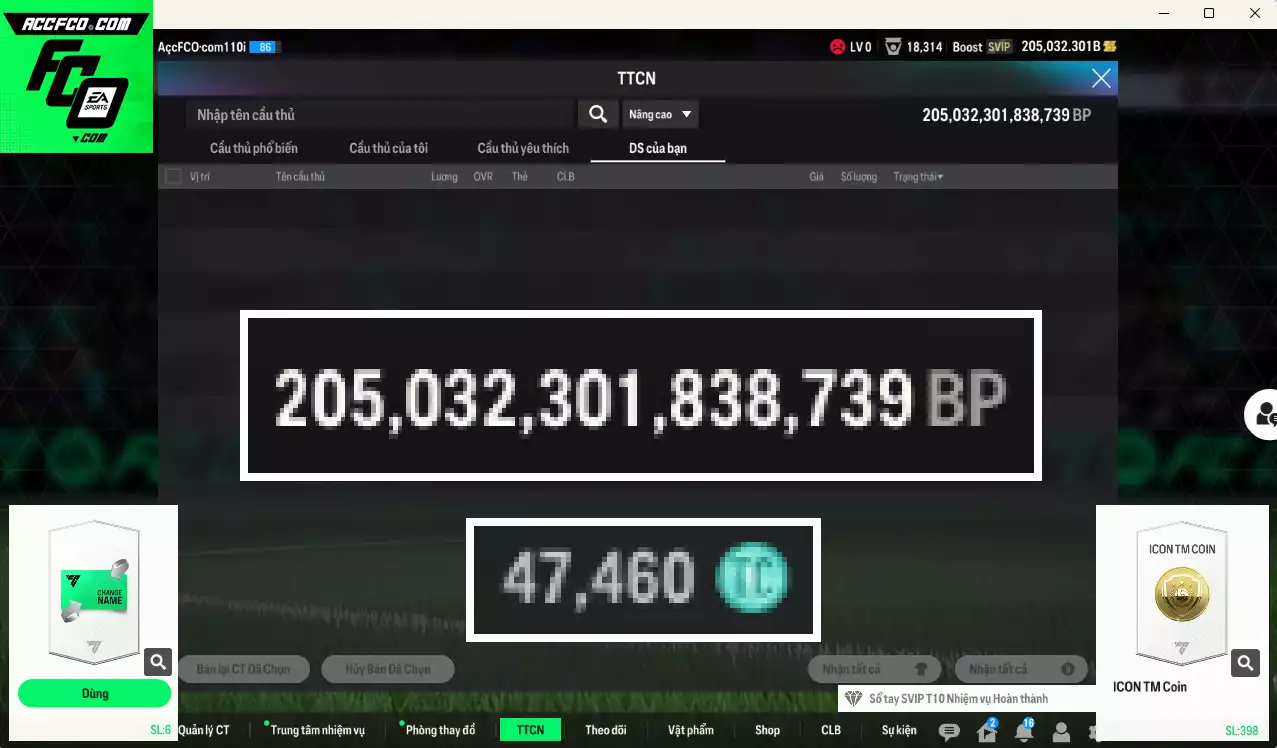 [ACC Rẻ🔥] ACC 205032b trắng, có thẻ đổi tên. Dư 47.000TC