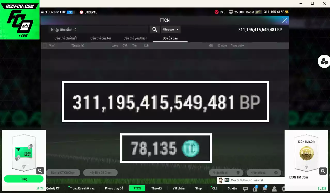 [ACC Rẻ🔥] ACC 311195b trắng, có thẻ đổi tên, còn rất nhiều CP GIẢM THUẾ. Dư 78.000TC, HLV Xịn