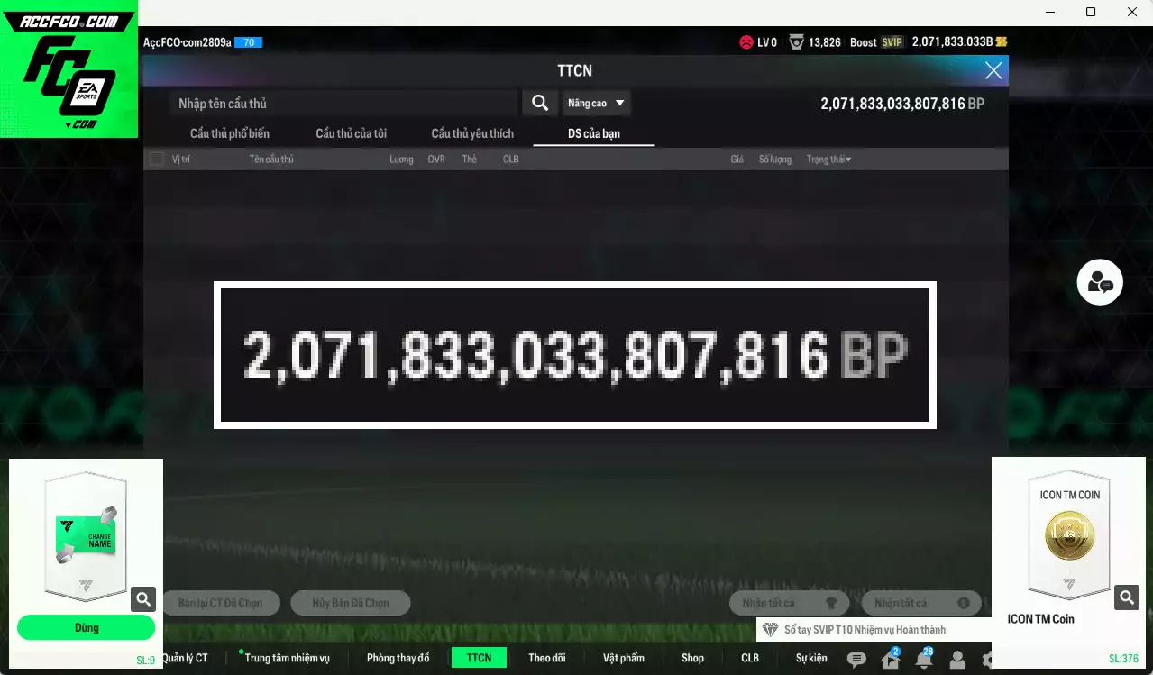 [ACC Rẻ🔥] ACC 2071833b trắng, có thẻ đổi tên. Dư 34.000TC