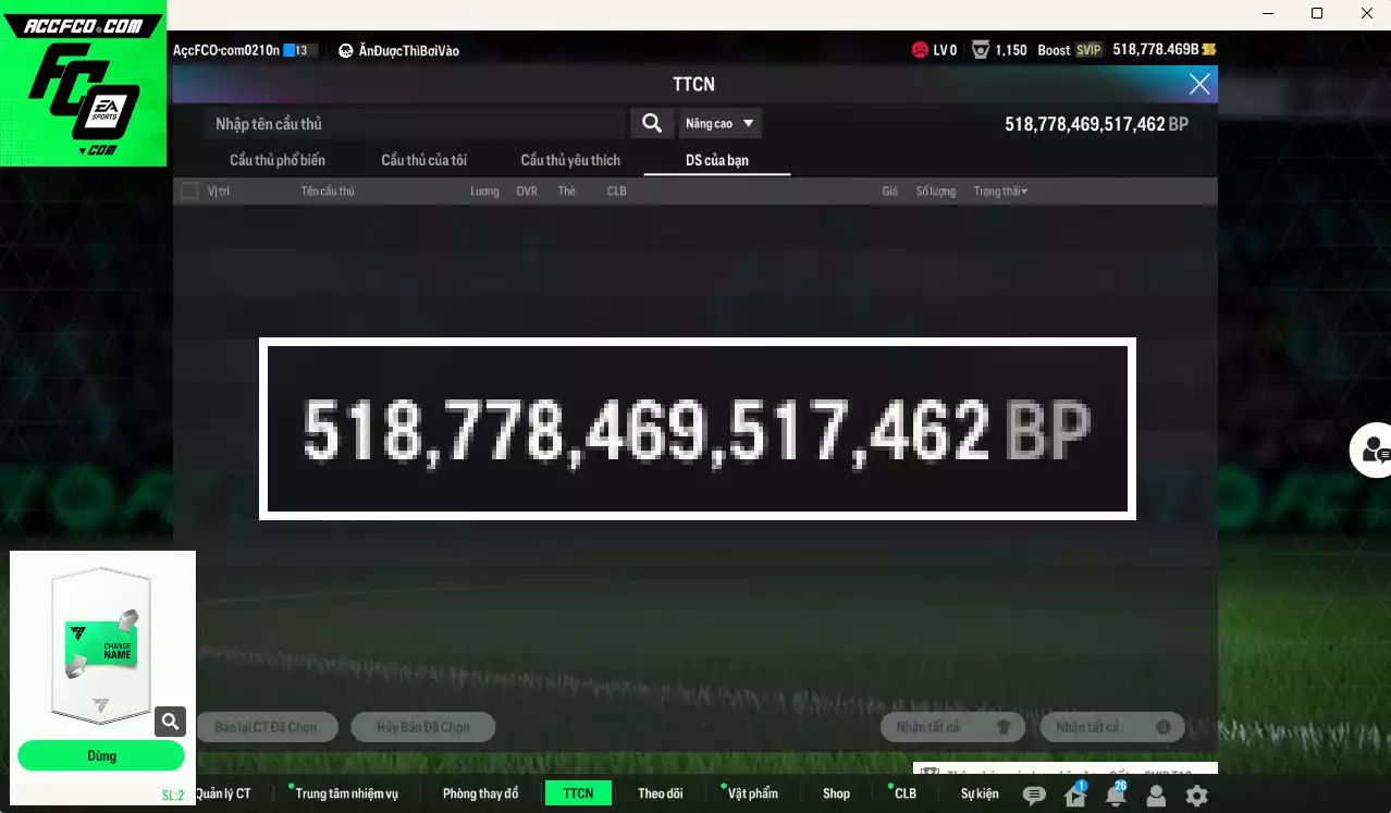 [ACC Rẻ🔥] ACC 518778b trắng, có thẻ đổi tên