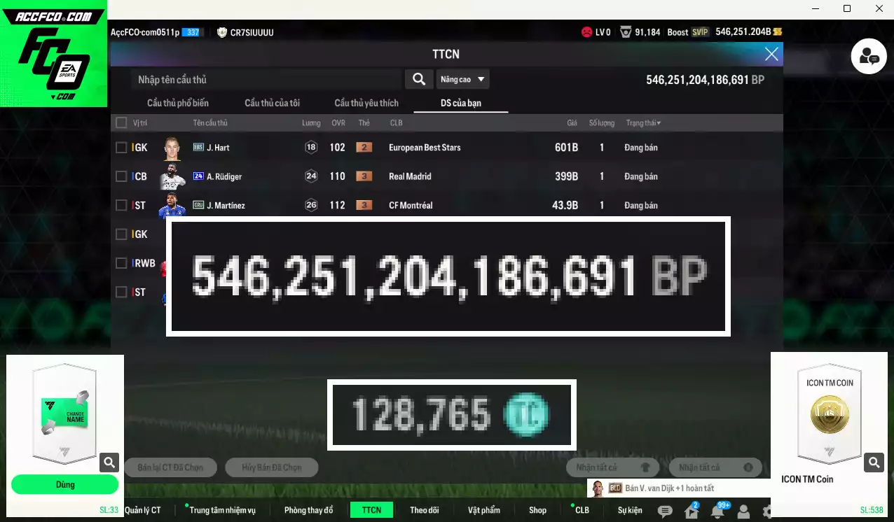 ACC 546251b trắng, có thẻ đổi tên, còn CP GIẢM THUẾ. Dư 128.000TC