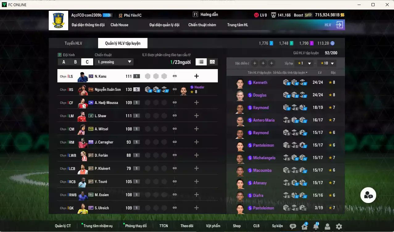 Ảnh [ACC Rẻ🔥] ACC 715924b trắng vs Xuân Son PRM+5 có thẻ đổi tên, còn CP GIẢM THUẾ. Dư 80.000TC, HLV Xịn