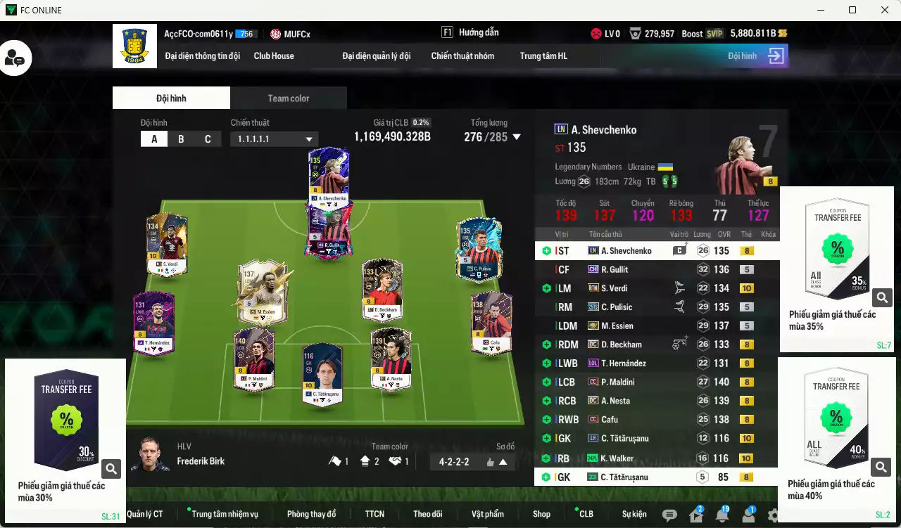 AC Milan 1.169.490b có Beckham DC, Essien ITM+5, Nesta DC, Maldini CC, Gullit CH, Sheva LN, Verdi RTN+10, Pulisic 25TS... Còn nhiều CP GIẢM THUẾ, HLV Xịn, Đã full bảng đào tạo chiến thuật