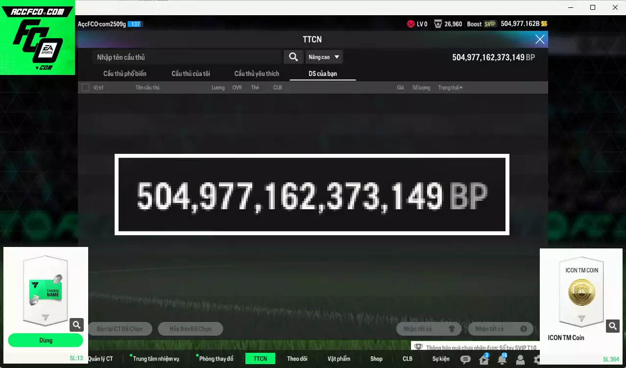 ACC 504977b trắng, có thẻ đổi tên