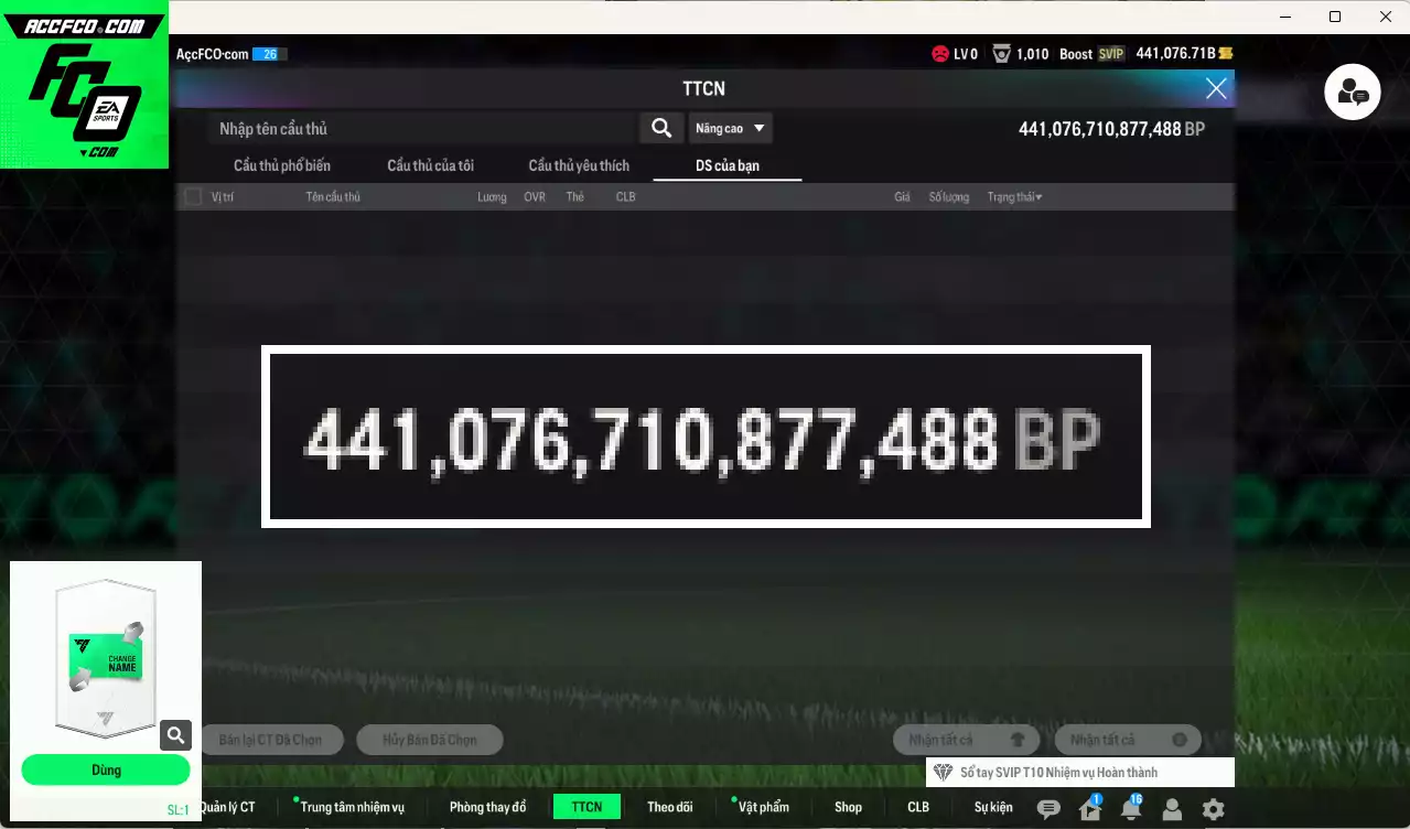 ACC 441076b trắng, có thẻ đổi tên