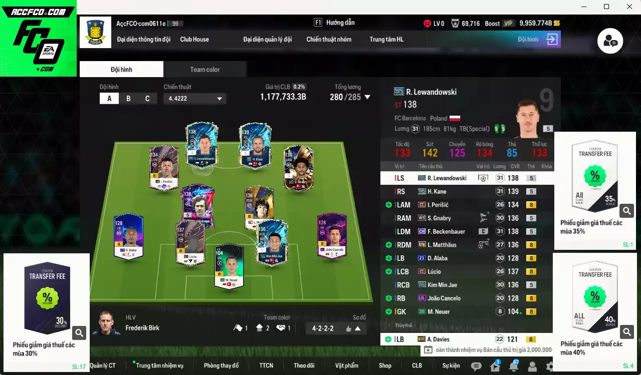 Bayern Munich 1.177.730b có Kane 25TS, Beckenbauer CH, Lewandowski 25TS, Lúcio CC, Matthaus RTN, Gnabry WS, Kim Min Jae 25TS, Perisic CC, Alaba 21UCL... Còn nhiều CP GIẢM THUẾ, HLV Xịn, đã đào tạo chỉ số nhiều cầu thủ