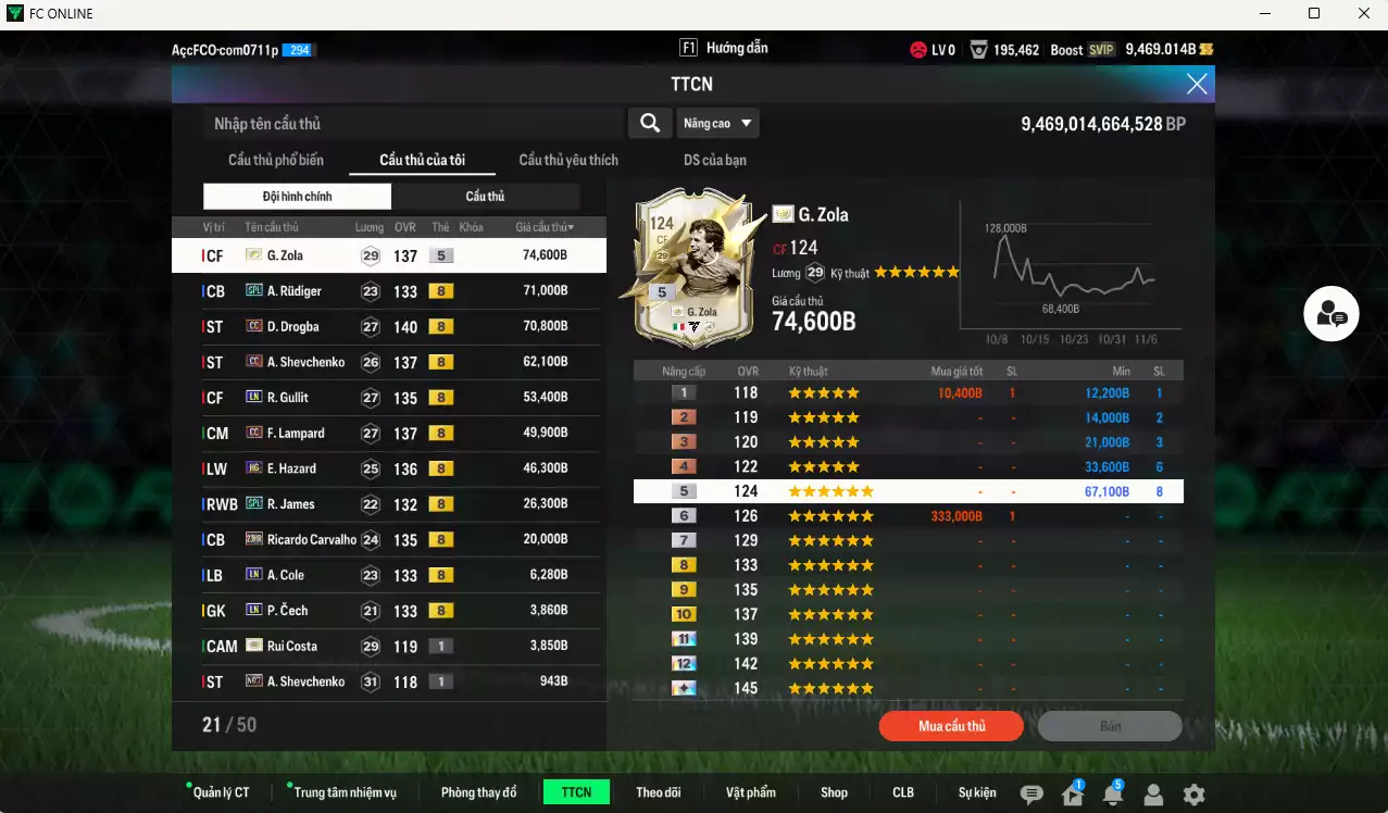 Ảnh Chelsea 489.480b có Zola ITM+5, Rudiger SPL, Drogba CC, Sheva CC, Gullit LN, Lampard CC, Hazard HG, James SPL, Carvajho 23HR... HLV Xịn