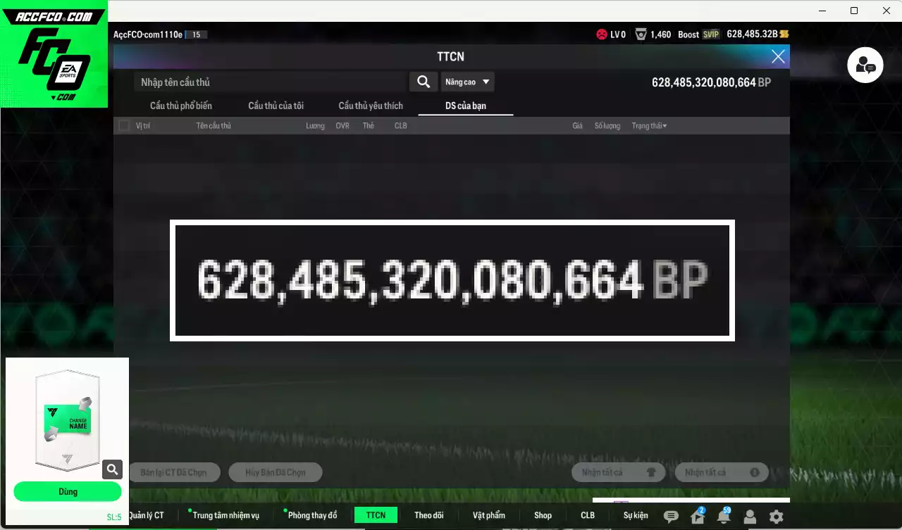 ACC 628485b trắng, có thẻ đổi tên