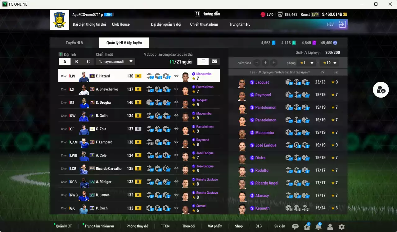 Ảnh Chelsea 489.480b có Zola ITM+5, Rudiger SPL, Drogba CC, Sheva CC, Gullit LN, Lampard CC, Hazard HG, James SPL, Carvajho 23HR... HLV Xịn