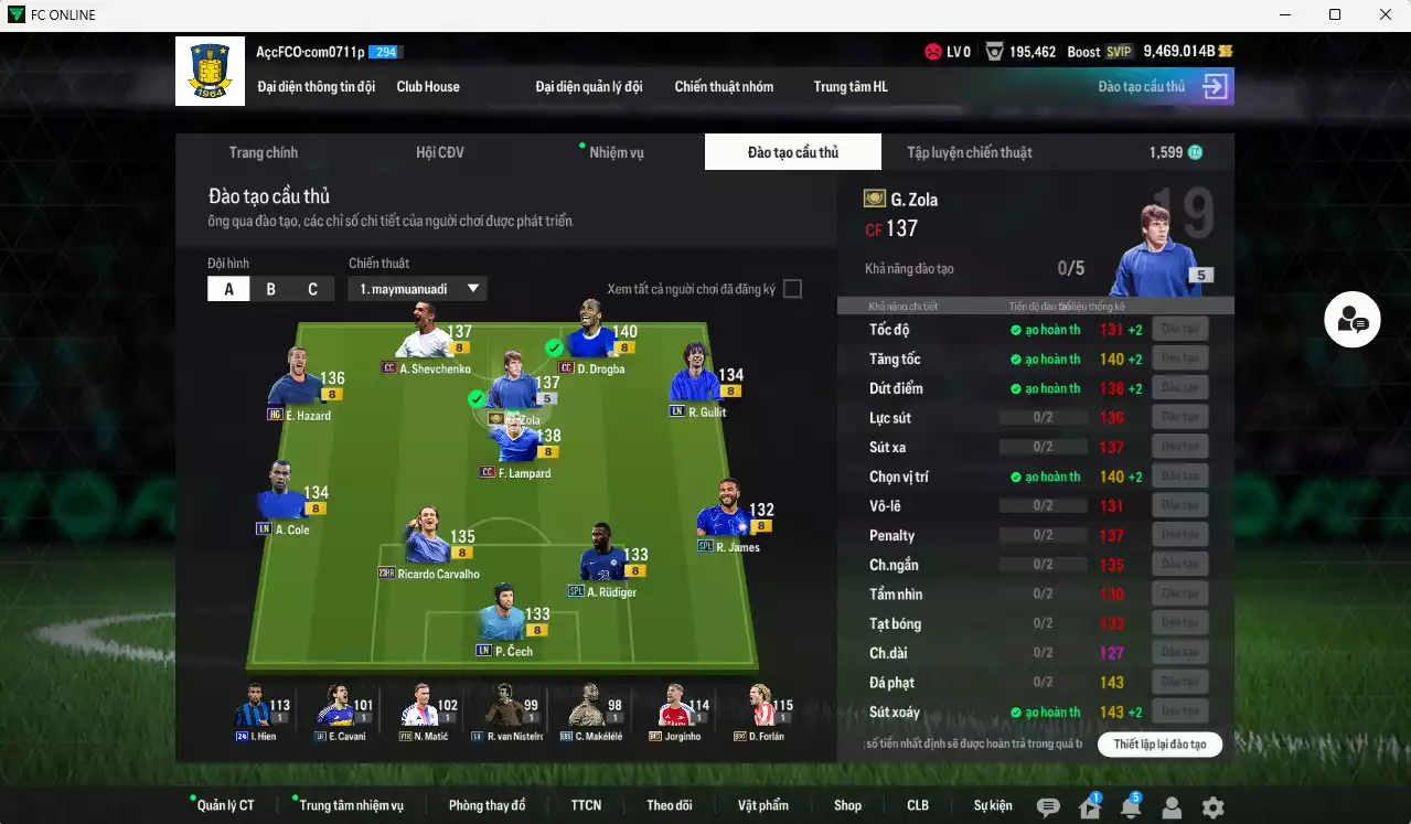 Ảnh Chelsea 489.480b có Zola ITM+5, Rudiger SPL, Drogba CC, Sheva CC, Gullit LN, Lampard CC, Hazard HG, James SPL, Carvajho 23HR... HLV Xịn