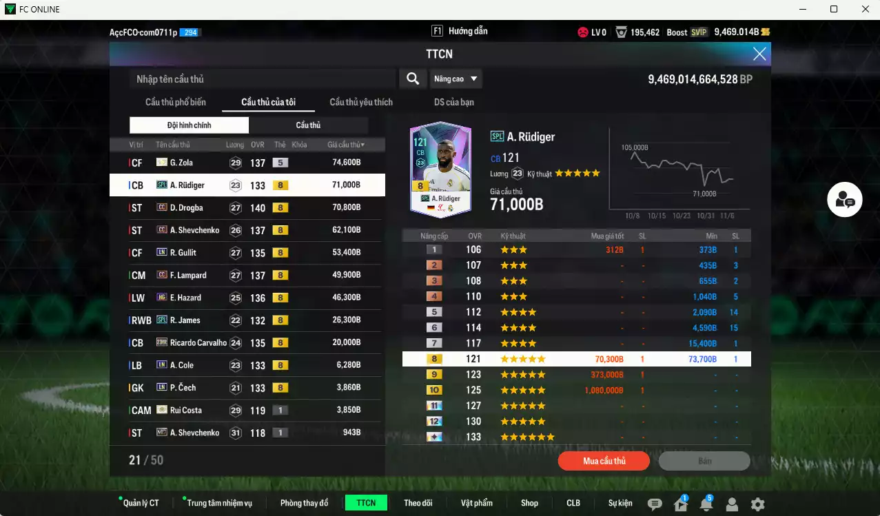 Ảnh Chelsea 489.480b có Zola ITM+5, Rudiger SPL, Drogba CC, Sheva CC, Gullit LN, Lampard CC, Hazard HG, James SPL, Carvajho 23HR... HLV Xịn