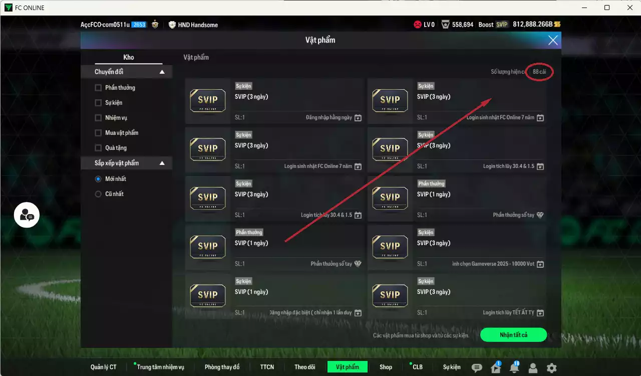 Ảnh [Siêu hiếm🔥] ACC 812888b trắng vs Xuân Son PRM+5  có thẻ đổi tên, còn nhiều CP GIẢM THUẾ, SVIP. HLV Xịn, Đã full bảng đào tạo chiến thuật, dư 257.000TC