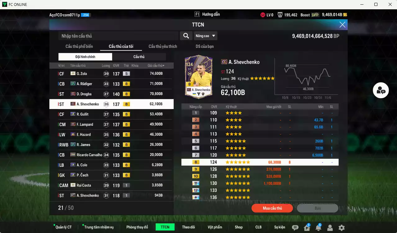 Ảnh Chelsea 489.480b có Zola ITM+5, Rudiger SPL, Drogba CC, Sheva CC, Gullit LN, Lampard CC, Hazard HG, James SPL, Carvajho 23HR... HLV Xịn