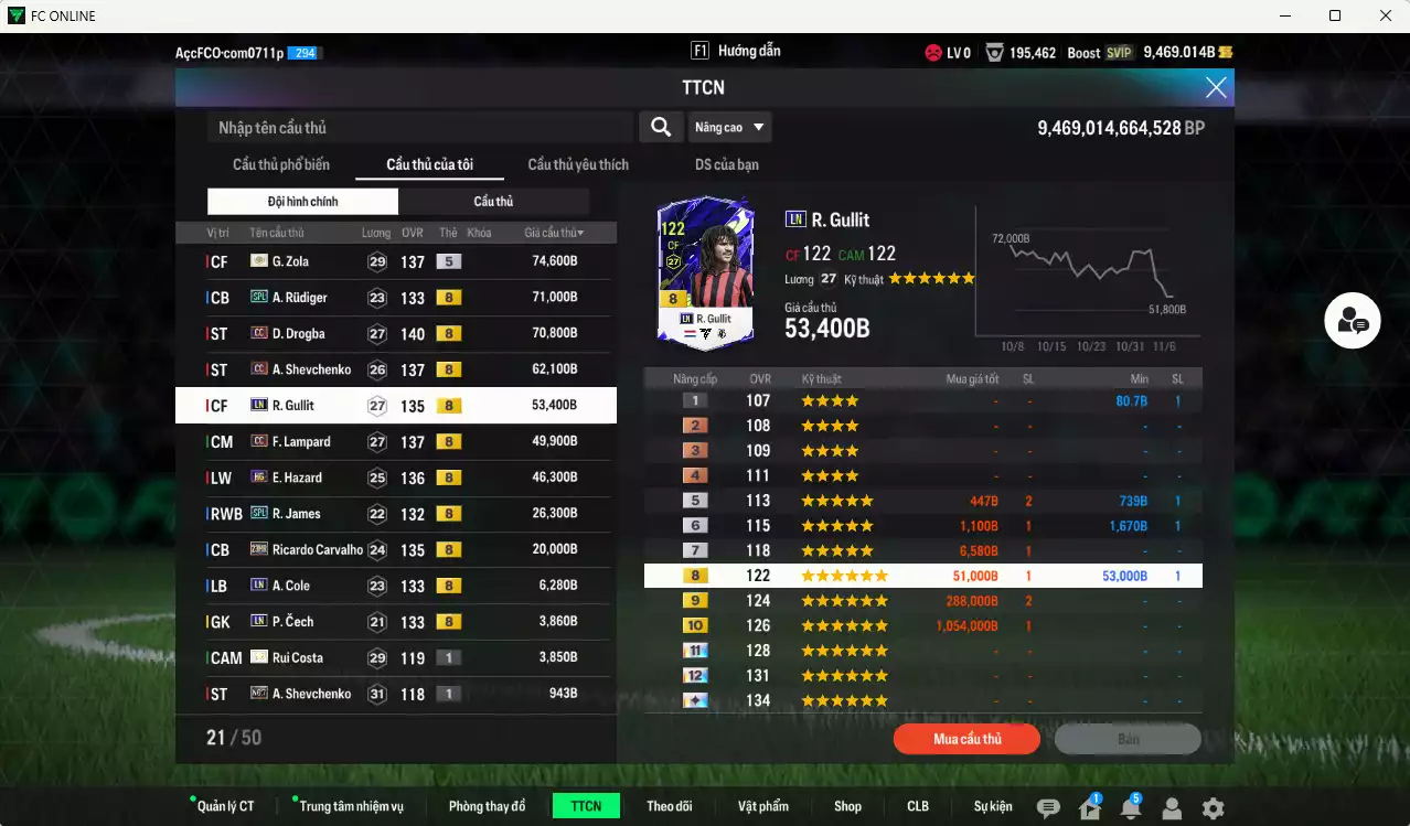 Ảnh Chelsea 489.480b có Zola ITM+5, Rudiger SPL, Drogba CC, Sheva CC, Gullit LN, Lampard CC, Hazard HG, James SPL, Carvajho 23HR... HLV Xịn