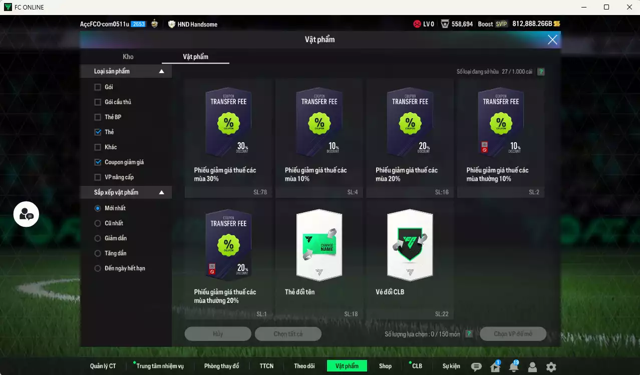 Ảnh [Siêu hiếm🔥] ACC 812888b trắng vs Xuân Son PRM+5  có thẻ đổi tên, còn nhiều CP GIẢM THUẾ, SVIP. HLV Xịn, Đã full bảng đào tạo chiến thuật, dư 257.000TC