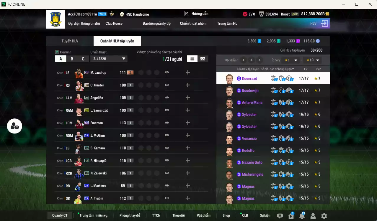 Ảnh [Siêu hiếm🔥] ACC 812888b trắng vs Xuân Son PRM+5  có thẻ đổi tên, còn nhiều CP GIẢM THUẾ, SVIP. HLV Xịn, Đã full bảng đào tạo chiến thuật, dư 257.000TC