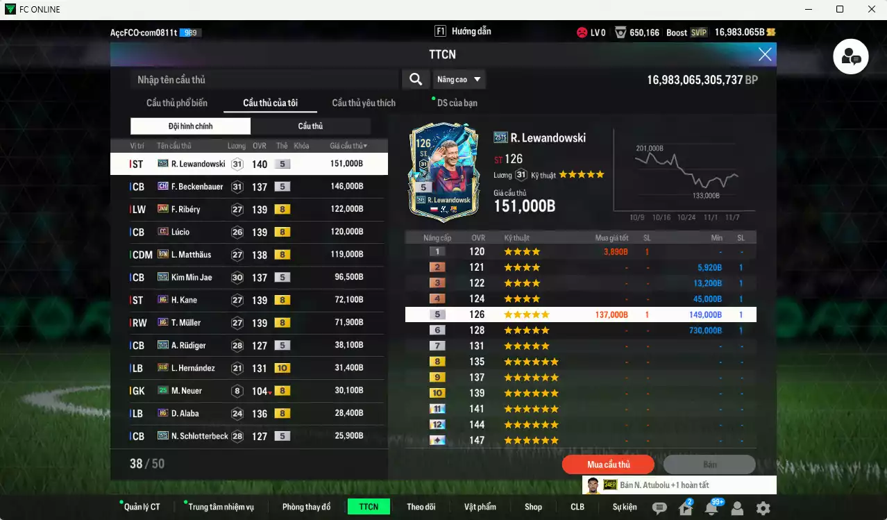 Ảnh Bayern Munich 1.136.680b có Lewandowski 25TS, Beckenbauer CH, Ribéry JNM, Lúcio CC, Matthaus RTN, Kim Min Jae 25TS, Kane HG, Muller HG, Rudiger 25TS, Alaba HG... Còn nhiều CP GIẢM THUẾ, gần full đào tạo chiến thuật, đào tạo full chỉ số nhiều CT, HLV Xịn