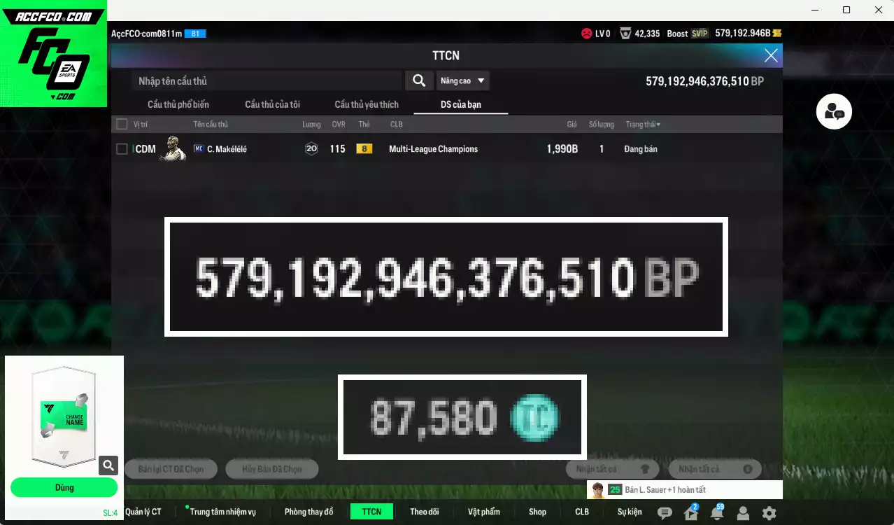 ACC 579192b trắng, có thẻ đổi tên. Dư 87.000TC