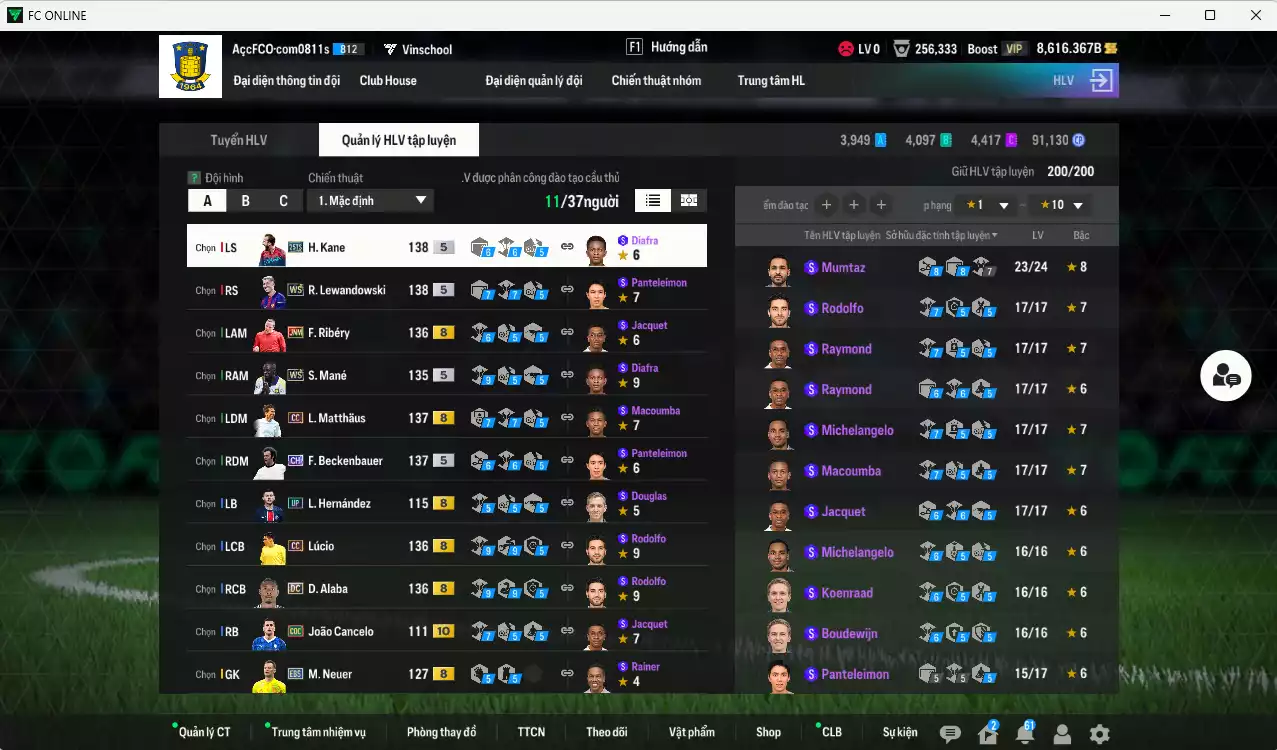 Ảnh Bayern Munich 1.832.210b có Matthaus CC, Lewandowski WS, Kane 25TS, Mané WS, Beckenbauer CH, Lúcio CC, Ribéry JNM, Alaba DC, Kim Min Jae 25TS... HLV Xịn, dư 60.000TC