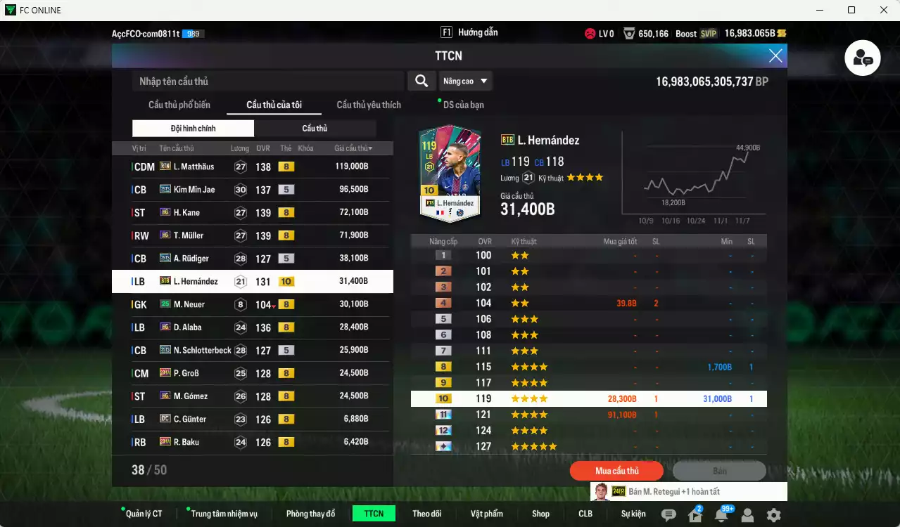 Ảnh Bayern Munich 1.136.680b có Lewandowski 25TS, Beckenbauer CH, Ribéry JNM, Lúcio CC, Matthaus RTN, Kim Min Jae 25TS, Kane HG, Muller HG, Rudiger 25TS, Alaba HG... Còn nhiều CP GIẢM THUẾ, gần full đào tạo chiến thuật, đào tạo full chỉ số nhiều CT, HLV Xịn