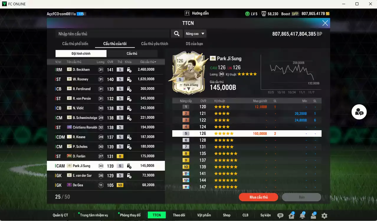 Ảnh [Dư nhiều BP] Man Utd. ITM 6.314.500b dư 800kb có Beckham, Rooney, Van Persie, Ferdinand, Vidic, Schweinsteiger, Scholes, Keane, Park, VDS... ITM+5 vs CR7 CH, Forlan JNM. Đã đào tạo full chỉ số nhiều CT, nữa bảng chiến thuật, HLV Xịn