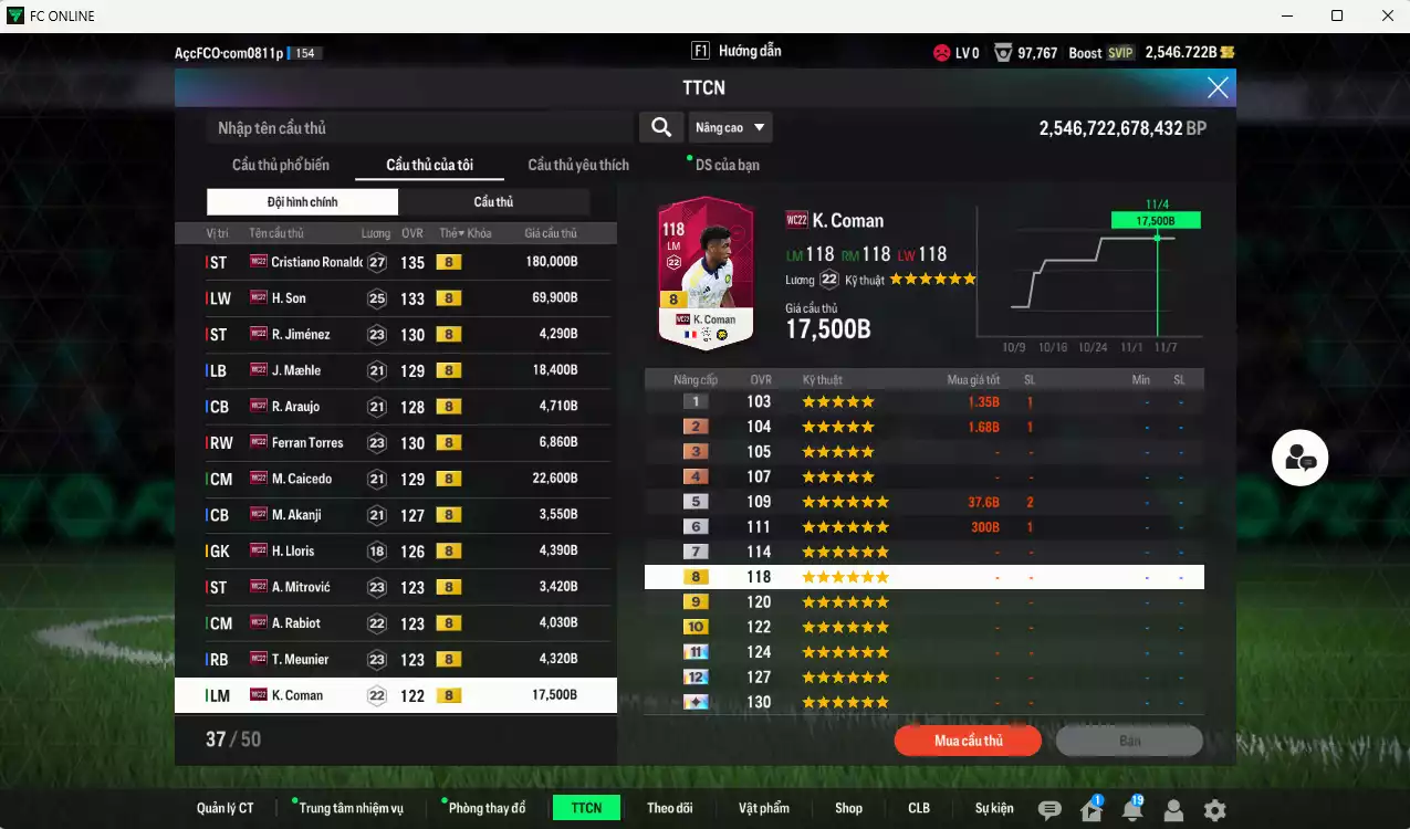 Ảnh [Độc lạ] Full mùa WC22+8 409.570b có CR7, H. Son, Tielemans+10, Jiménez, Maele, Araujo, Ferran Torres, Caicedo, Akanji, Lloris, Mitrovic, Rabiot, Meunier, Coman... Còn nhiều CP GIẢM THUẾ