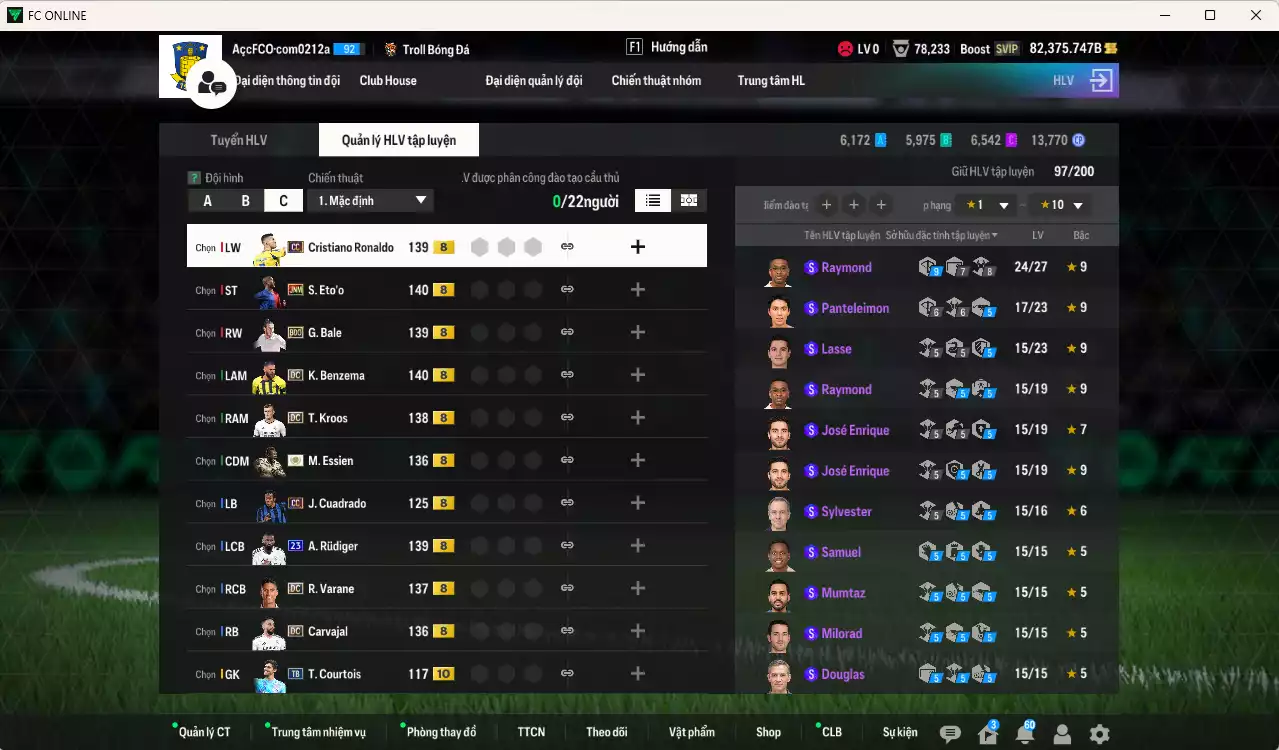 Ảnh [TOP NẠP🔥,Hạng 784] Real Madrid 10.080.650b dư 82kb có CR7 CC+8, Rudiger 23UCL, Varane DC, Bale BDO, Essien ITM+8, Kroos DC, Messi CC, Benzema DC, Eto JNM... Team phụ CC+8 . HLV Xịn, Đã đào tạo full chỉ số toàn bộ cầu thủ, VIP KC Tháng 11