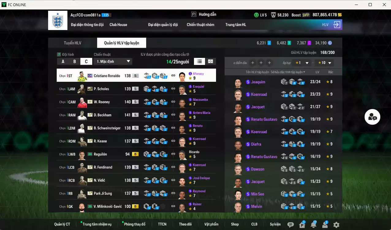 Ảnh [Dư nhiều BP] Man Utd. ITM 6.314.500b dư 800kb có Beckham, Rooney, Van Persie, Ferdinand, Vidic, Schweinsteiger, Scholes, Keane, Park, VDS... ITM+5 vs CR7 CH, Forlan JNM. Đã đào tạo full chỉ số nhiều CT, nữa bảng chiến thuật, HLV Xịn