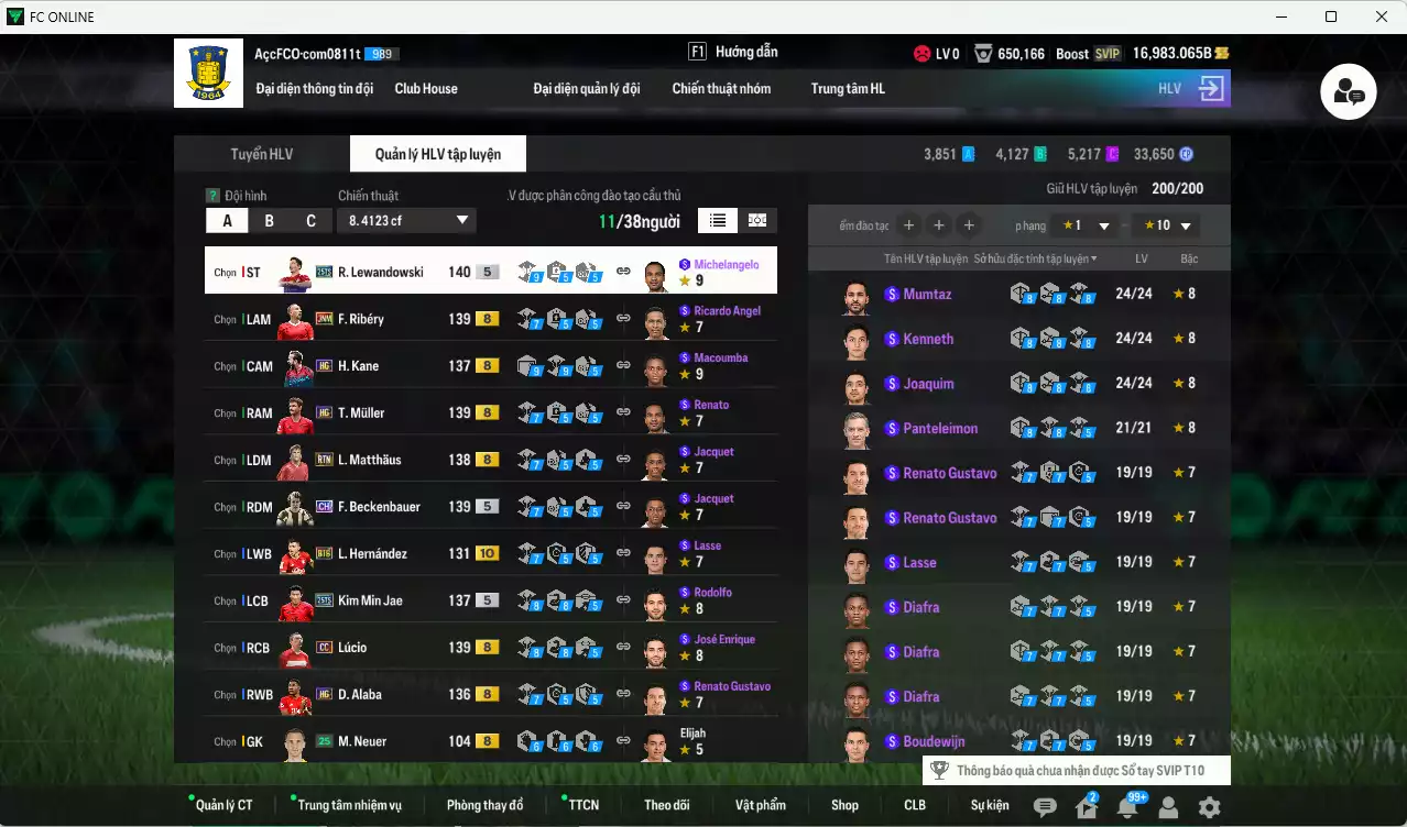 Ảnh Bayern Munich 1.136.680b có Lewandowski 25TS, Beckenbauer CH, Ribéry JNM, Lúcio CC, Matthaus RTN, Kim Min Jae 25TS, Kane HG, Muller HG, Rudiger 25TS, Alaba HG... Còn nhiều CP GIẢM THUẾ, gần full đào tạo chiến thuật, đào tạo full chỉ số nhiều CT, HLV Xịn