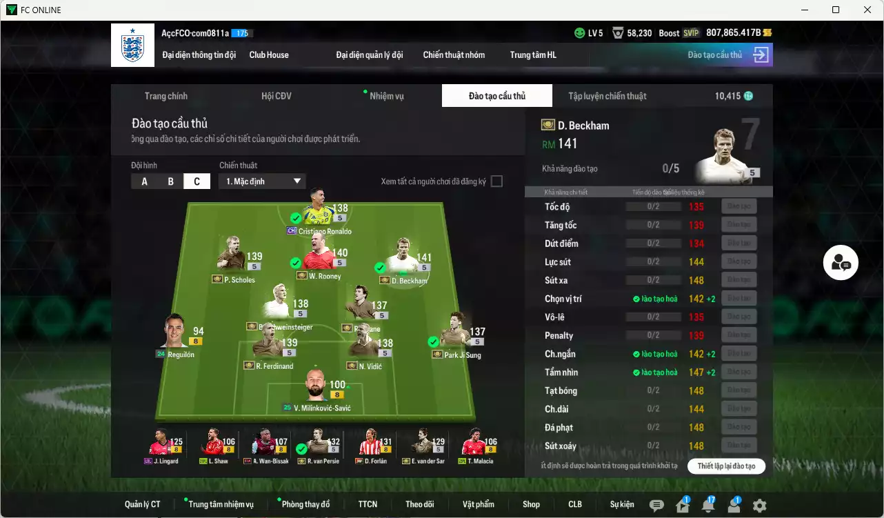 Ảnh [Dư nhiều BP] Man Utd. ITM 6.314.500b dư 800kb có Beckham, Rooney, Van Persie, Ferdinand, Vidic, Schweinsteiger, Scholes, Keane, Park, VDS... ITM+5 vs CR7 CH, Forlan JNM. Đã đào tạo full chỉ số nhiều CT, nữa bảng chiến thuật, HLV Xịn
