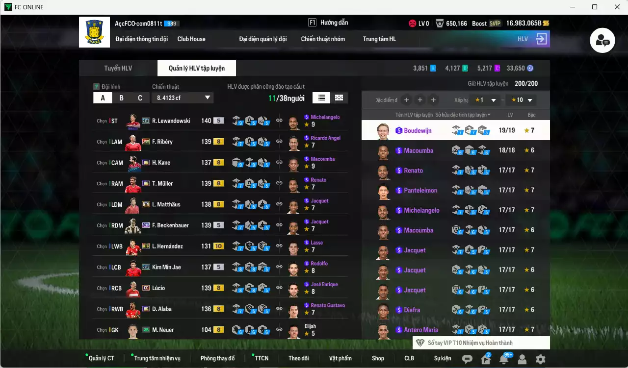 Ảnh Bayern Munich 1.136.680b có Lewandowski 25TS, Beckenbauer CH, Ribéry JNM, Lúcio CC, Matthaus RTN, Kim Min Jae 25TS, Kane HG, Muller HG, Rudiger 25TS, Alaba HG... Còn nhiều CP GIẢM THUẾ, gần full đào tạo chiến thuật, đào tạo full chỉ số nhiều CT, HLV Xịn