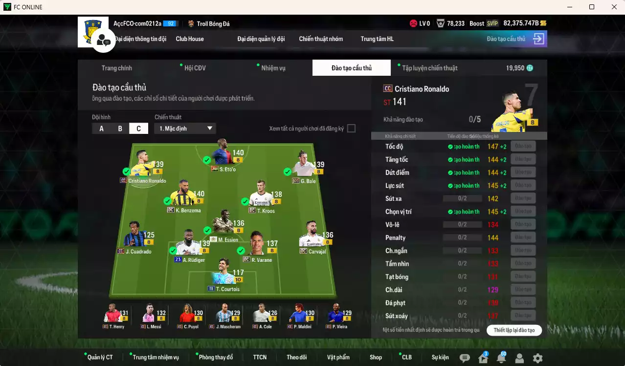 Ảnh [TOP NẠP🔥,Hạng 784] Real Madrid 10.080.650b dư 82kb có CR7 CC+8, Rudiger 23UCL, Varane DC, Bale BDO, Essien ITM+8, Kroos DC, Messi CC, Benzema DC, Eto JNM... Team phụ CC+8 . HLV Xịn, Đã đào tạo full chỉ số toàn bộ cầu thủ, VIP KC Tháng 11