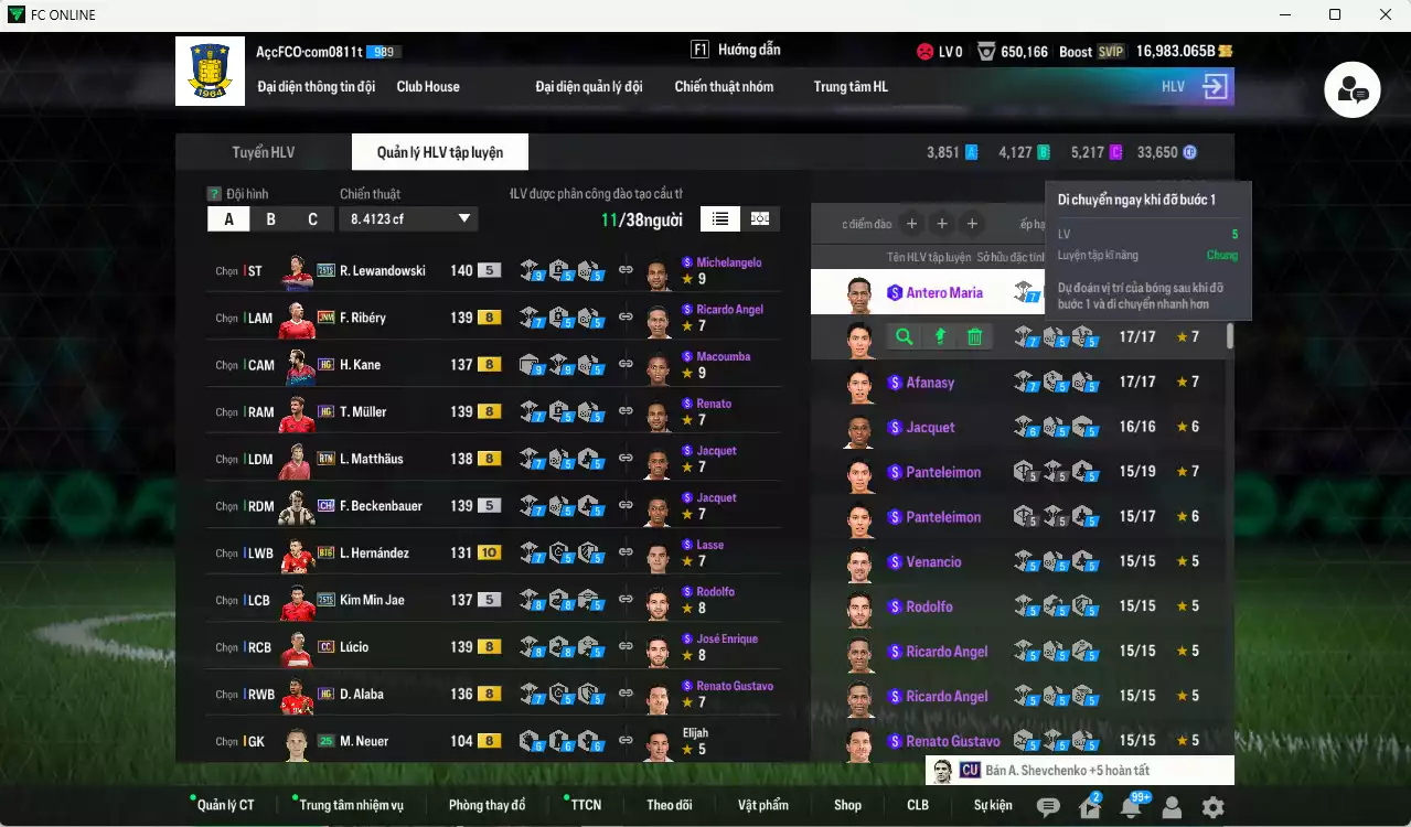 Ảnh Bayern Munich 1.136.680b có Lewandowski 25TS, Beckenbauer CH, Ribéry JNM, Lúcio CC, Matthaus RTN, Kim Min Jae 25TS, Kane HG, Muller HG, Rudiger 25TS, Alaba HG... Còn nhiều CP GIẢM THUẾ, gần full đào tạo chiến thuật, đào tạo full chỉ số nhiều CT, HLV Xịn